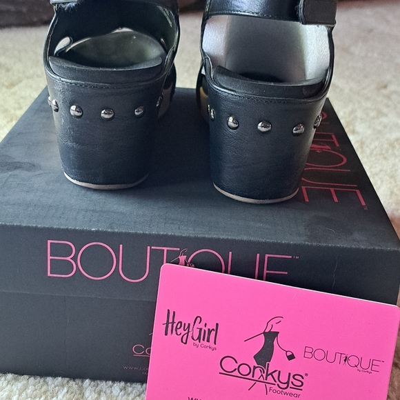 Corkys Black Wedge Sandals with Cork Midsole - Picture 4 of 5